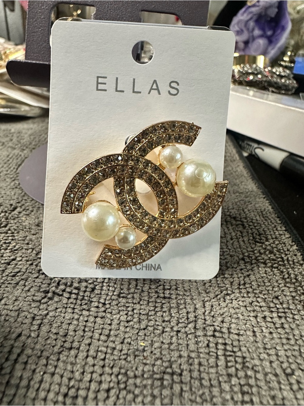 Ella Gold-Tone Interlocking Circle Brooch with Pearl Accents